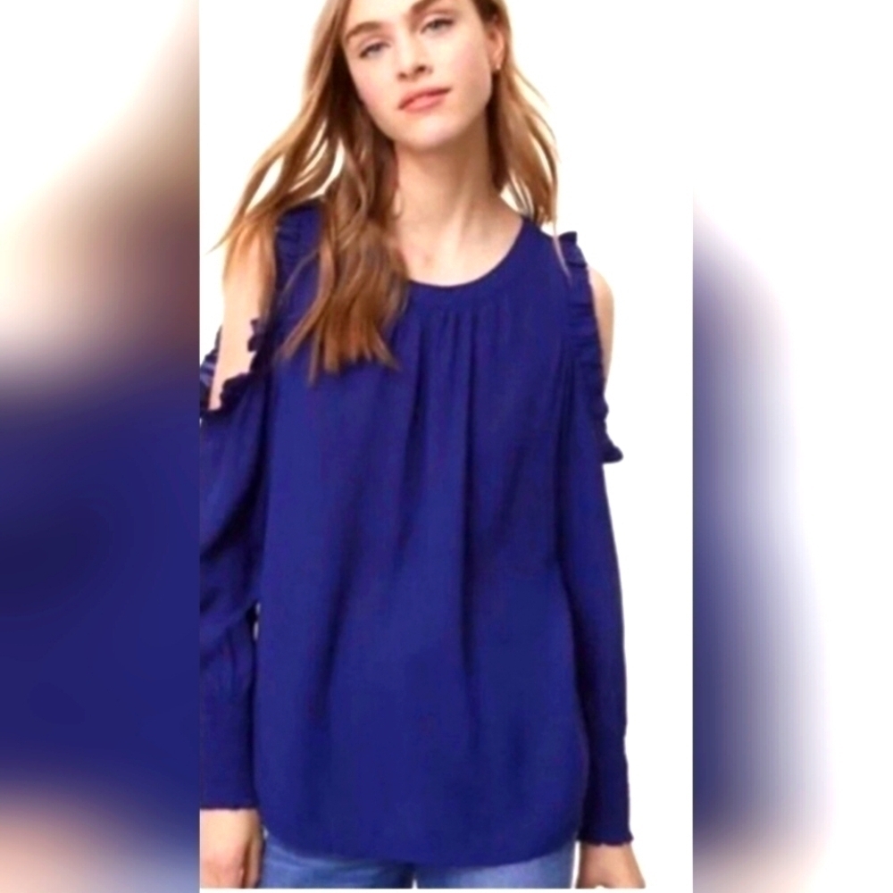 NWOT | Ann Taylor LOFT | Cold Shoulder Long Sleeve Blouse | Small | Blue